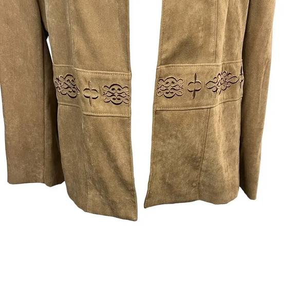Southern Lady Women's Large Tan Faux Suede Embroidered Long Sleeve‎ Open Jacket - Picture 2 of 7
